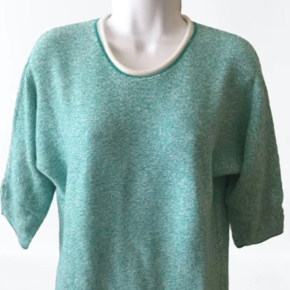 Chico's Turquoise White dropped Shoulders Sweater Size 1